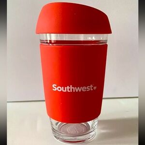 JOCO glass coffee cup mug 16 oz Red silicone sleeve Promo Southwest Airlines
